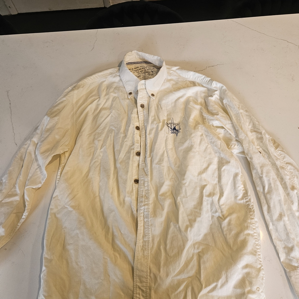 Guy Harvey White Lightweight Button-Up Shirt Jacket with Embroidered Chest Logo